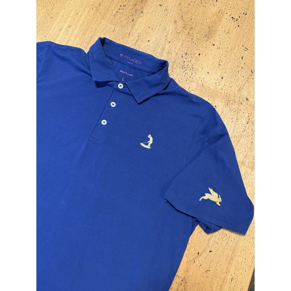 B‎ Draddy Men's L Pinehurst Golf Polo Shirt Stripe Pinehurst Logo Putterboy Blue